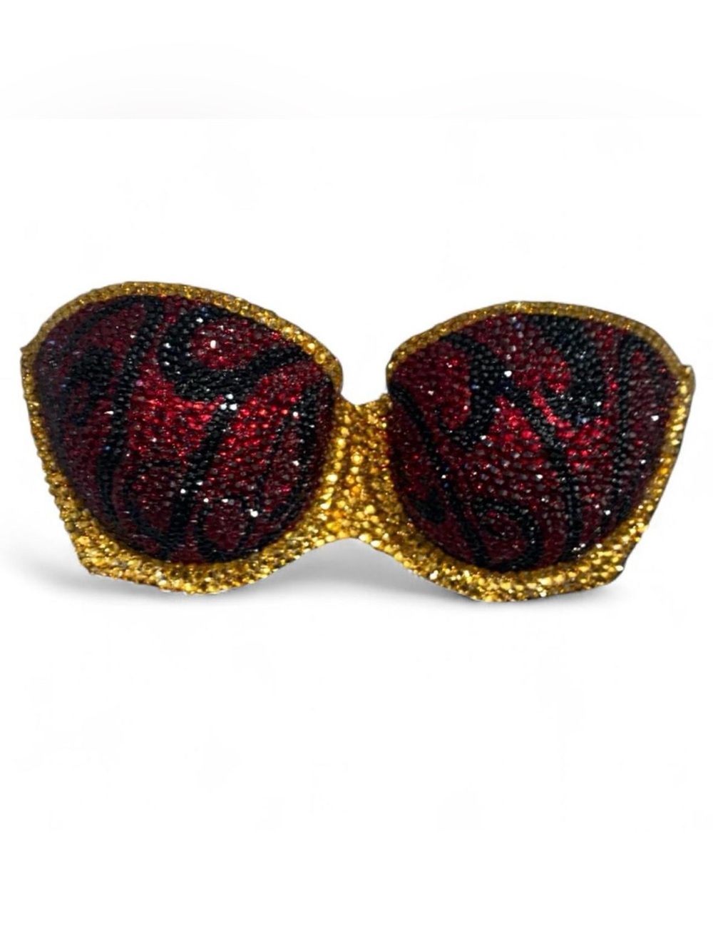 38B Siam Red & Gold Vintage Swirls Design Rhinestone Glam Bling Bra Top New